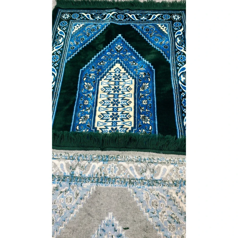 Aydin Mensucat Islamic Prayer Rug 90x32 Green Blue Floral Fringe Made in‎ Turkey